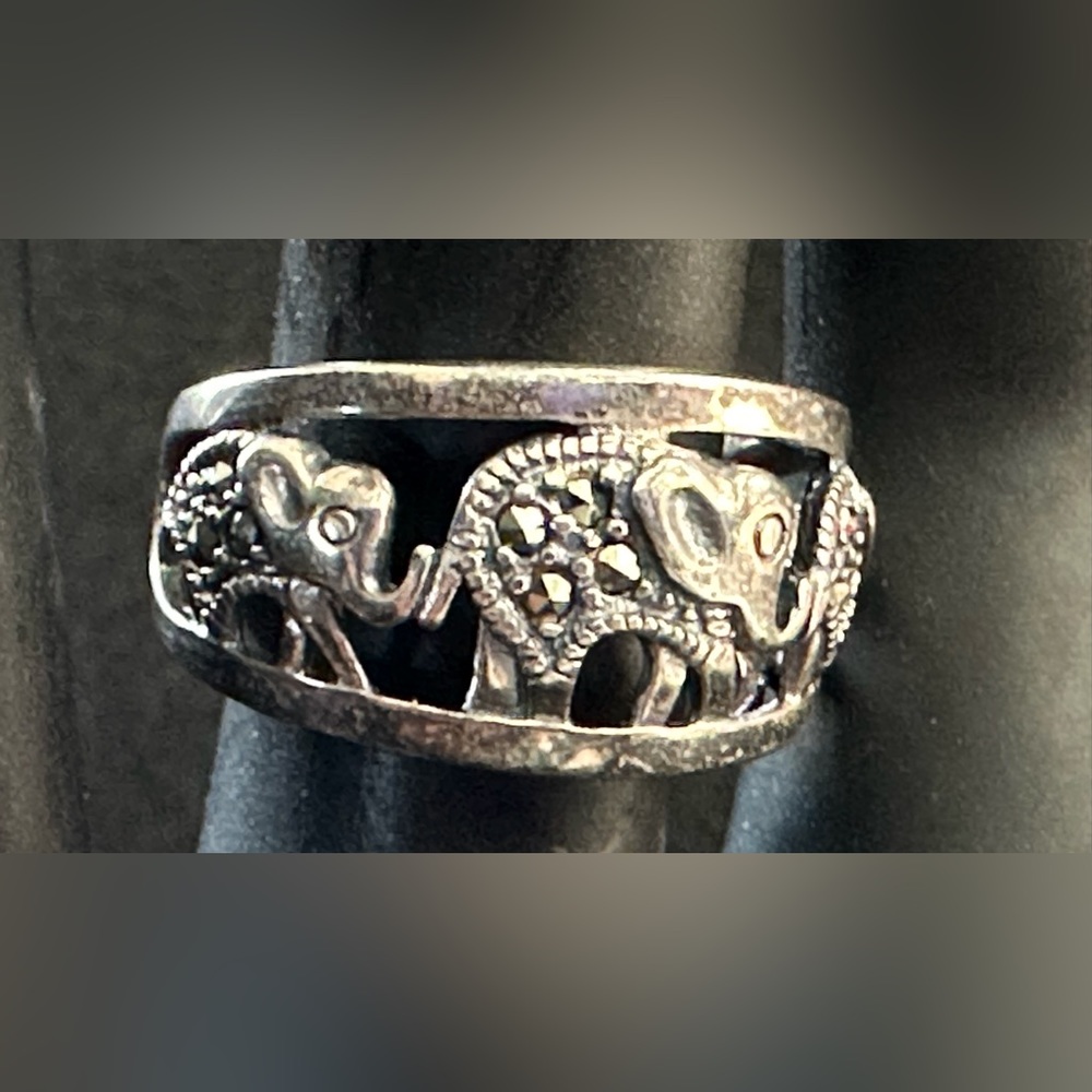 Silver Overlay Elephant Design Ring - image 2